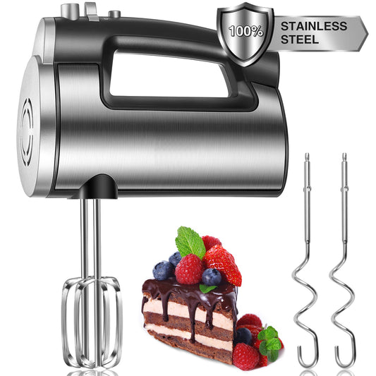 Handrührgerät elektrisch 6 Geschwindigkeiten 300 W Turbo Küchen-Handmixer Selbstkontrollierende Geschwindigkeit Edelstahl für einfaches Schlagen von Teig, Sahne, Kuchen