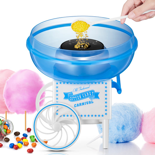 Zuckerwattemaschine, Zuckerwattenbereiter für Kinder mit Zuckerlöffel und 10 Zuckerwattestäbchen, Weihnachtsblau, FOHERE