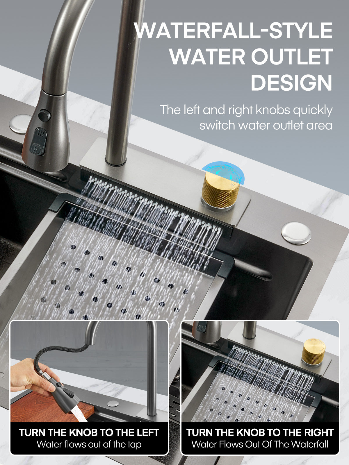 31,5-Zoll-Wasserfall-Küchenspüle in Arbeitsplatte Fohere 31,5 x 18,1 Zoll Einbau-Wasserfall-Edelstahl-Einzelspülbecken