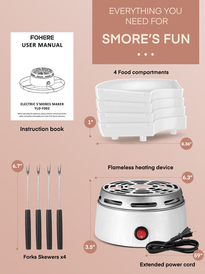 FOHERE Smores Maker für Tischplatte Indoor, mit 4 abnehmbaren Tabletts & 4 Röstgabeln, Geschenk, Weiß