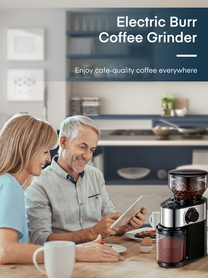 Elektrische Kaffeemühle FOHERE, 200W Upgrade, 18 präzise Mahlgradeinstellungen, 2-14 Tassen einstellbar, Schwarz