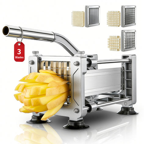 FOHERE French Fry Cutter for Potatoes, Stainless Steel Potato Cutter with 1/2 inch, 3/8 inch and 1/4 inch Blades, Perfect for Carrot, Yam, Cucumbers