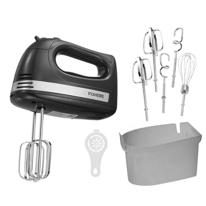 Handmixer mit Aufbewahrungsbox, 5 Geschwindigkeitsstufen und Turbo, FOHERE Elektrischer Eierschläger mit 6 Zubehörteilen