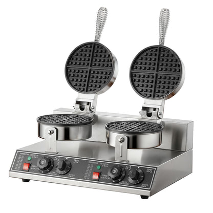 FOHERE 2400W kommerzieller Waffelautomat, Doppel-Waffeleisen, antihaftbeschichtetes Edelstahl-Waffeleisen mit Temperatur- und Zeitregelung, für Restaurants & Cafés
