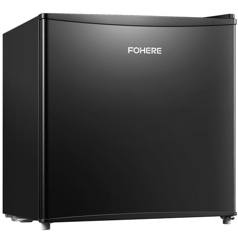 FOHERE 1.6 Cu. Ft Mini Refrigerator with Top Freezer, Single Door, 46L Capacity, Black