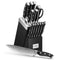 Knife Block Set, FOHERE 14 Pieces Self Sharpening Knife Block Set, Stainless Steel Waved Pattern Knife Set with Block, Rust & Stain Resistant Kitchen Knives and Triple Riveted Handle, Black