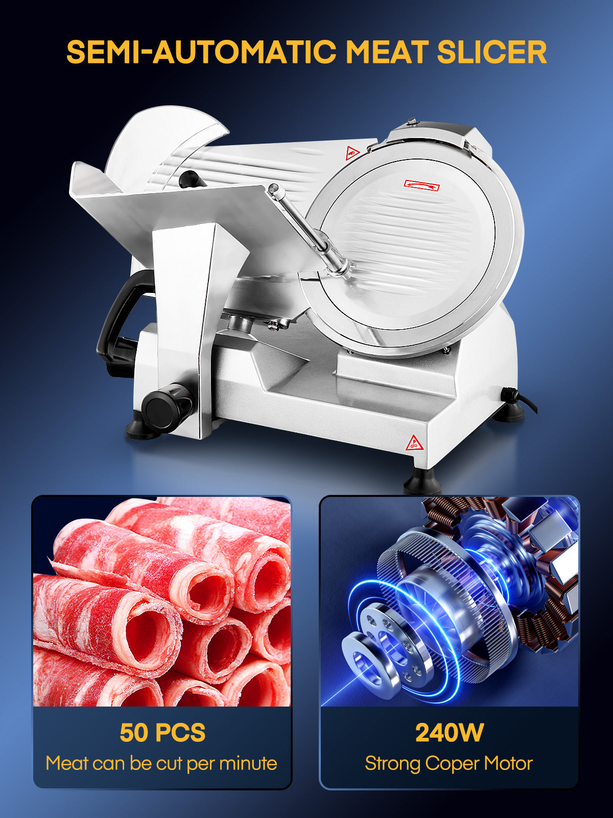 10.5 inch Commercial Meat Slicer, Electric Food Deli Slicer,240W Premium Chromium-plated Steel Blade, Semi-Auto Meat Slicer for Home Use