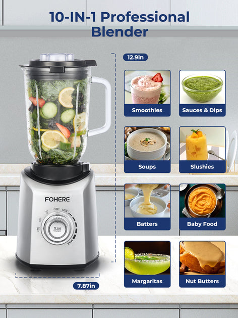 FOHERE Blender for Kitchen, 50 Oz Glass Professional Blenders for Smoothies and Shakes With 1 Tritan Jug, 5 Speeds, 3 Preset Programs, Peak 1300W