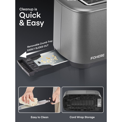 4 Slice Smart Toaster, LCD and Touchscreen, 6 Bread Types & Shade Settings, Retractable Warming Rack, Cancel/Defrost/Reheat Functions, 1400W