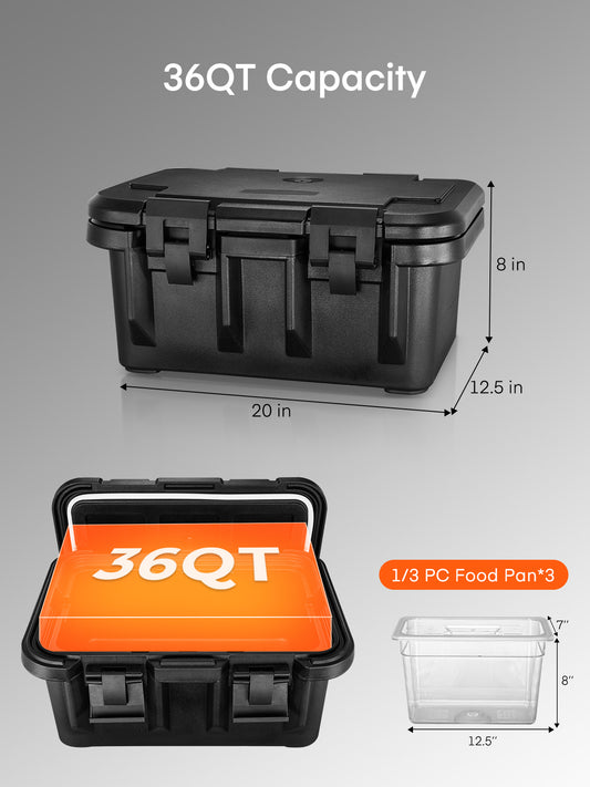Gastronomie-Speisewärmer, 34 Liter Toplader mit 3 lebensmittelechten Behältern, Verschlussklammern, stapelbares Design, tragbarer Speisewärmer für Party, Buffet, Restaurant