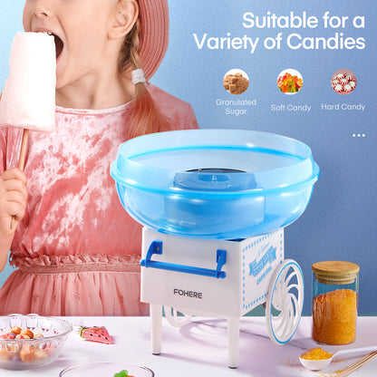 Zuckerwattemaschine, Zuckerwattenbereiter für Kinder mit Zuckerlöffel und 10 Zuckerwattestäbchen, Weihnachtsblau, FOHERE