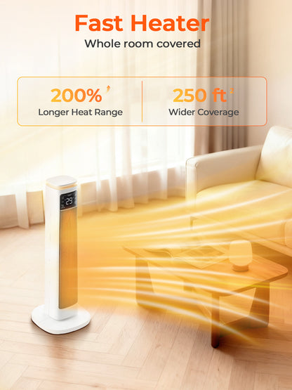 FOHERE 24" Heizlüfter für große Räume, Elektrische Heizgeräte für den Innenbereich mit Thermostat und Fernbedienung, 70° Oszillation, 12 Std. Timer, Überhitzungs- und Kippschutz, Lüfterfunktion für Zuhause, Schlafzimmer, Büro