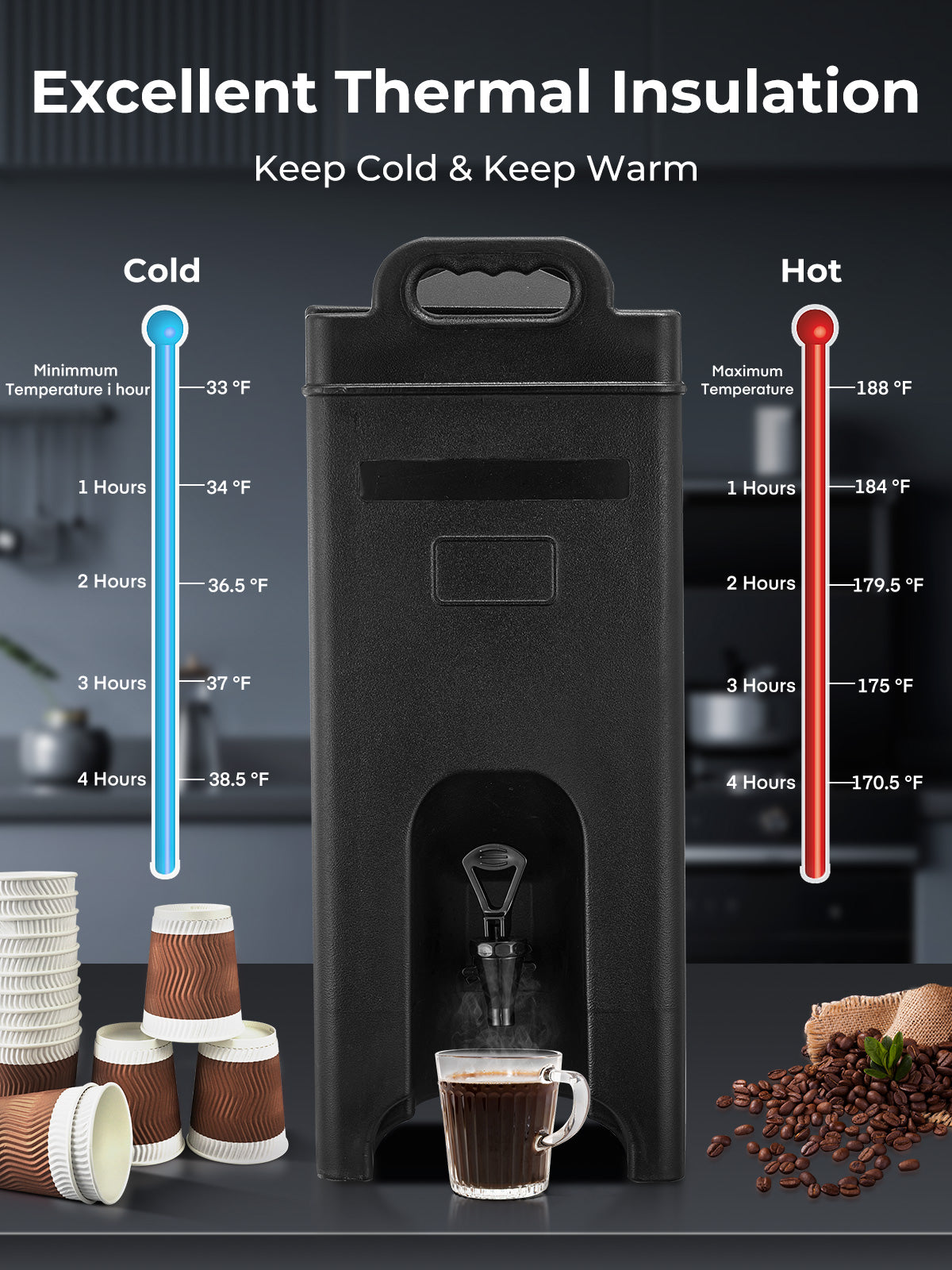 Insulated Beverage Dispenser 5-Gallon, Drink Dispenser with Dispenser Faucet, Handles, and Food-Grade Material, Cold Beverage Dispenser Perfect for Coffee, Tea, Party and Caterin