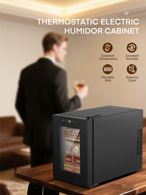 Electric Cigar Humidor for 140 Cigars, 17L Cigar Cabinet with Temperature Control, Spanish Cedar Wood Shelves, Digital Hygrometer, Gift for Men