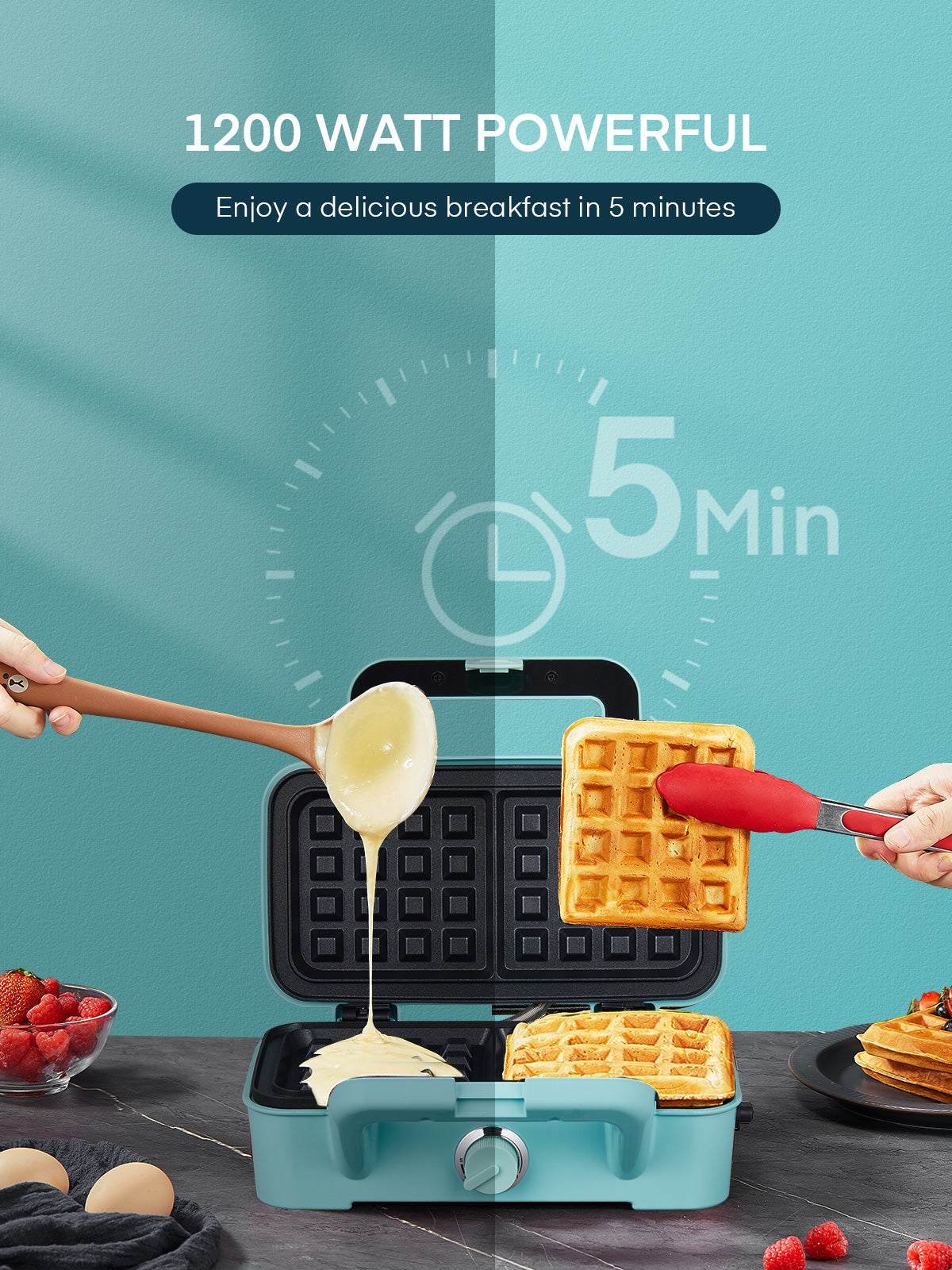 3-IN-1 Sandwichmaker mit antihaftbeschichteten Platten, Kontrollleuchten, Cool-Touch-Griff, perfekt für die Zubereitung von Frühstück, gegrilltem Käse, Blau