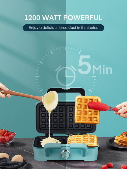3-IN-1 Sandwichmaker mit antihaftbeschichteten Platten, Kontrollleuchten, Cool-Touch-Griff, perfekt für die Zubereitung von Frühstück, gegrilltem Käse, Blau