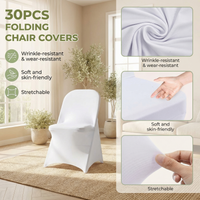 Folding Chair Covers 30Pcs, Stretch Spandex Universal Fitted Slipcovers, Washable Chair Cover Protector for Wedding Party Banquet Holiday Celebration Decoration – White