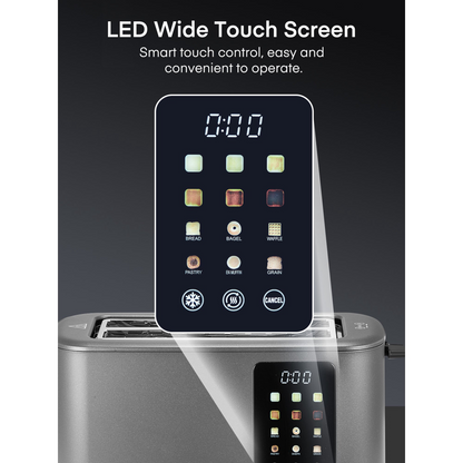 4 Slice Smart Toaster, LCD and Touchscreen, 6 Bread Types & Shade Settings, Retractable Warming Rack, Cancel/Defrost/Reheat Functions, 1400W