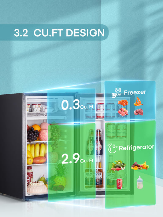 Minikühlschrank mit Gefrierfach für das Schlafzimmer, 3,2 Cu. Ft Kleiner Kühlschrank für das Büro, Eistürkühlschrank für das Spielzimmer, Büro, Apartment