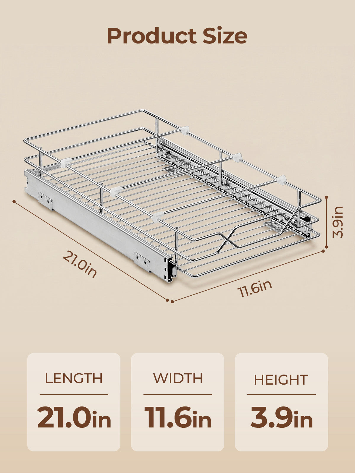 FOHERE Pull Out Cabinet Organizer 11.6" x 21", Slide Out Cabinet Organizer for Kitchen Organizers and Storage, Slide Out Drawers for Kitchen Cabinets