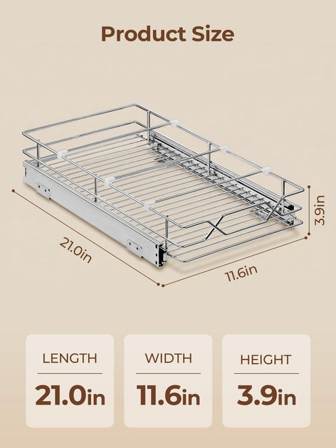 FOHERE Pull Out Cabinet Organizer 11.6" x 21", Slide Out Cabinet Organizer for Kitchen Organizers and Storage, Slide Out Drawers for Kitchen Cabinets