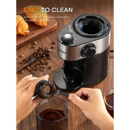 Elektrische Kaffeemühle FOHERE, 200W Upgrade, 18 präzise Mahlgradeinstellungen, 2-14 Tassen einstellbar, Schwarz