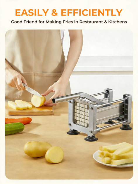 FOHERE French Fry Cutter for Potatoes, Stainless Steel Potato Cutter with 1/2 inch, 3/8 inch and 1/4 inch Blades, Perfect for Carrot, Yam, Cucumbers