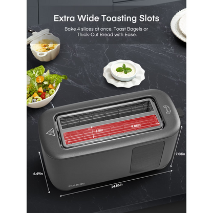 4 Slice Smart Toaster, LCD and Touchscreen, 6 Bread Types & Shade Settings, Retractable Warming Rack, Cancel/Defrost/Reheat Functions, 1400W