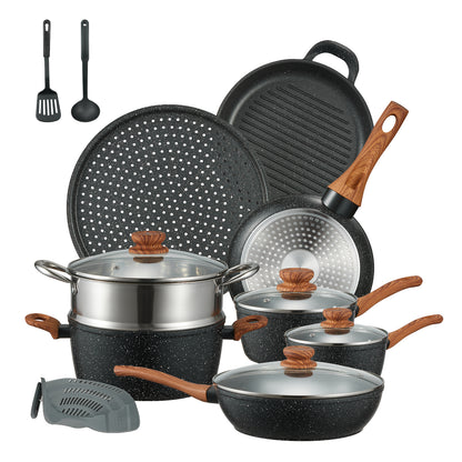 FOHERE Topf- und Pfannenset mit Deckel 15-teilig