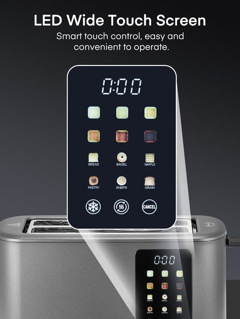 4 Slice Smart Toaster, LCD and Touchscreen, 6 Bread Types & Shade Settings, Retractable Warming Rack, Cancel/Defrost/Reheat Functions, 1400W
