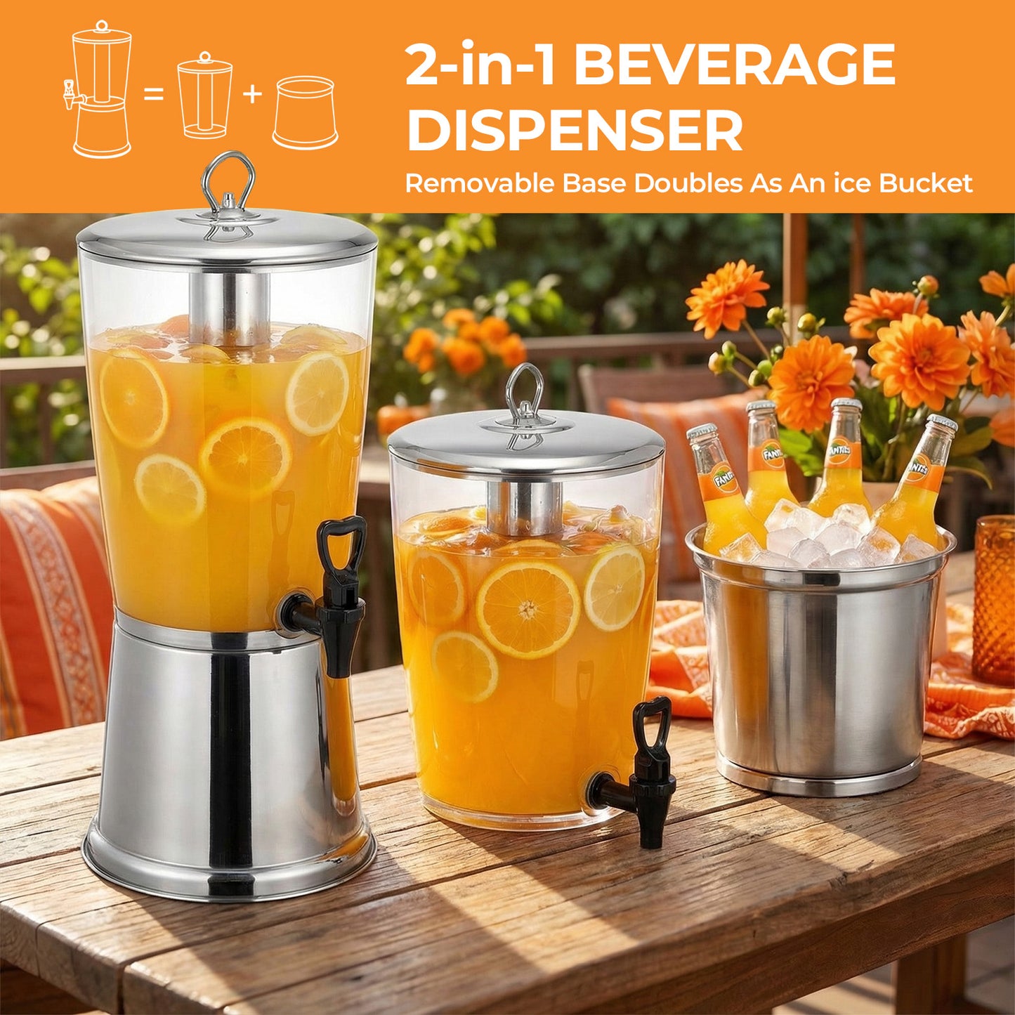 2-Gallonen-Getränkespender mit Ständer, Getränkespender aus Edelstahl für Partys, klarer Acryl-Wassersaftkrug mit Eiskerndichtung und Zapfhahn für Buffets, Hochzeiten, Outdoor-Veranstaltungen