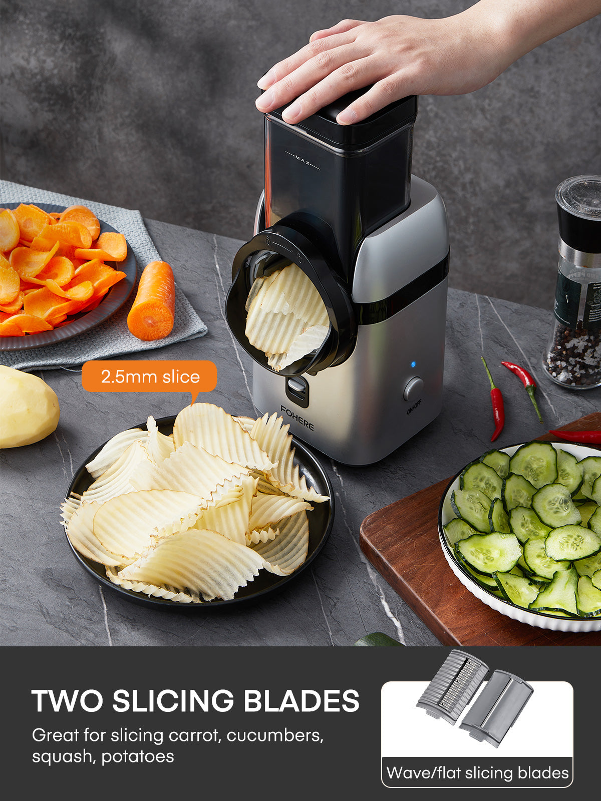 Electric Cheese Grater, 5 in 1 Electric Vegetable Slicer, 5 Free Different Blades with Storage Box for Cheese, Fruits, Vegetables