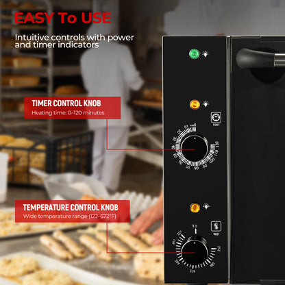 50QT Viertel-Größen-Konvektionsofen, 2400W kommerzieller Toasterofen mit 2 Backblechen, 3 Drahtgestellen, 120-Minuten-Timer und Innenbeleuchtung, für Restaurants, Cafés und die Lebensmittelindustrie