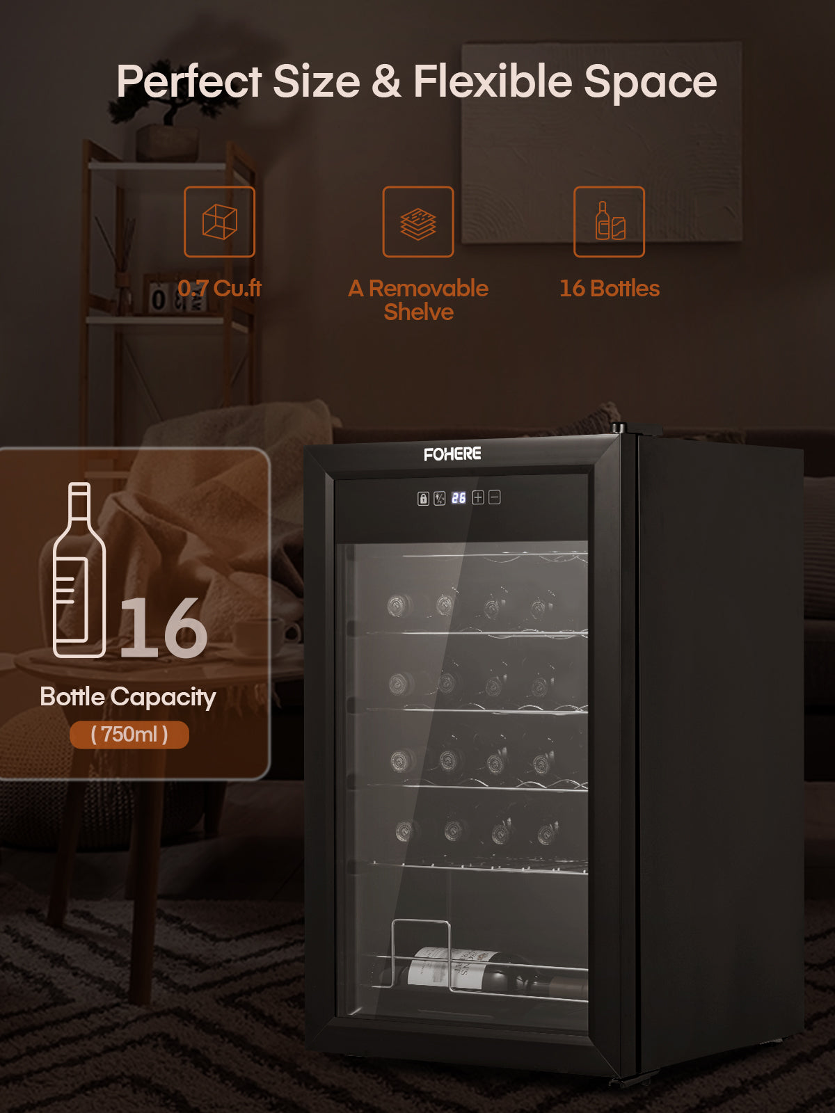28 Flaschen Weinkühlschrank, 68 Liter Weinkühler-Kühlschrank mit digitaler Temperaturregelung von 5–18 °C, Schwarz