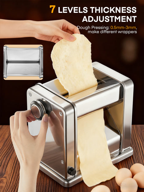 Electric Pasta Maker Machine, Adjustable Thickness Noodle Maker for Spaghetti, Fettuccine, Lasagna & Dumpling Skins | 7-Level Customization, Food-Grade Stainless Steel, Easy Clean