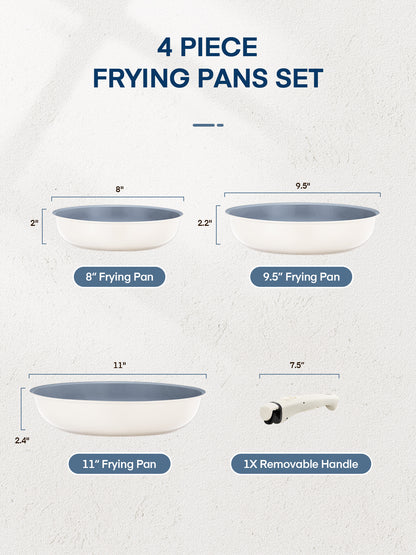 FOHERE Antihaft-Bratpfannen-Set mit abnehmbarem Griff, 3-teilig, 20/24/28 cm, ungiftige Diamant-Keramikpfanne, spülmaschinen- und ofenfest, für alle Herdarten (Induktion), Grau