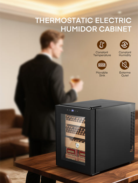 Electric Cigar Humidor for 280 Cigars, 33L Cigar Cabinet with Temperature Control, Spanish Cedar Wood Shelves, Digital Hygrometer, Gift for Men