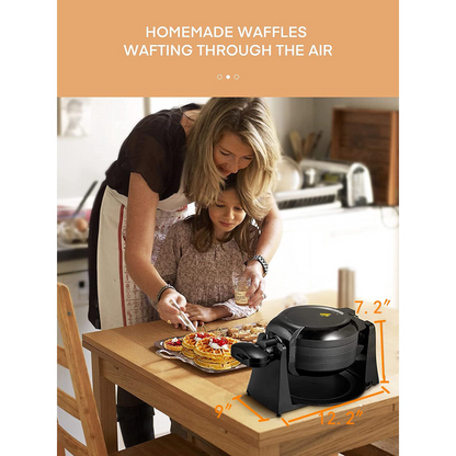 180° Flip Belgian Doppel-Waffeleisen, 8 Waffeln auf einmal, Antihaftplatten, entnehmbare Tropfschale & Drehfunktion, 1400W einstellbare Temperaturregelung & Cool-Touch-Griff, Schwarz