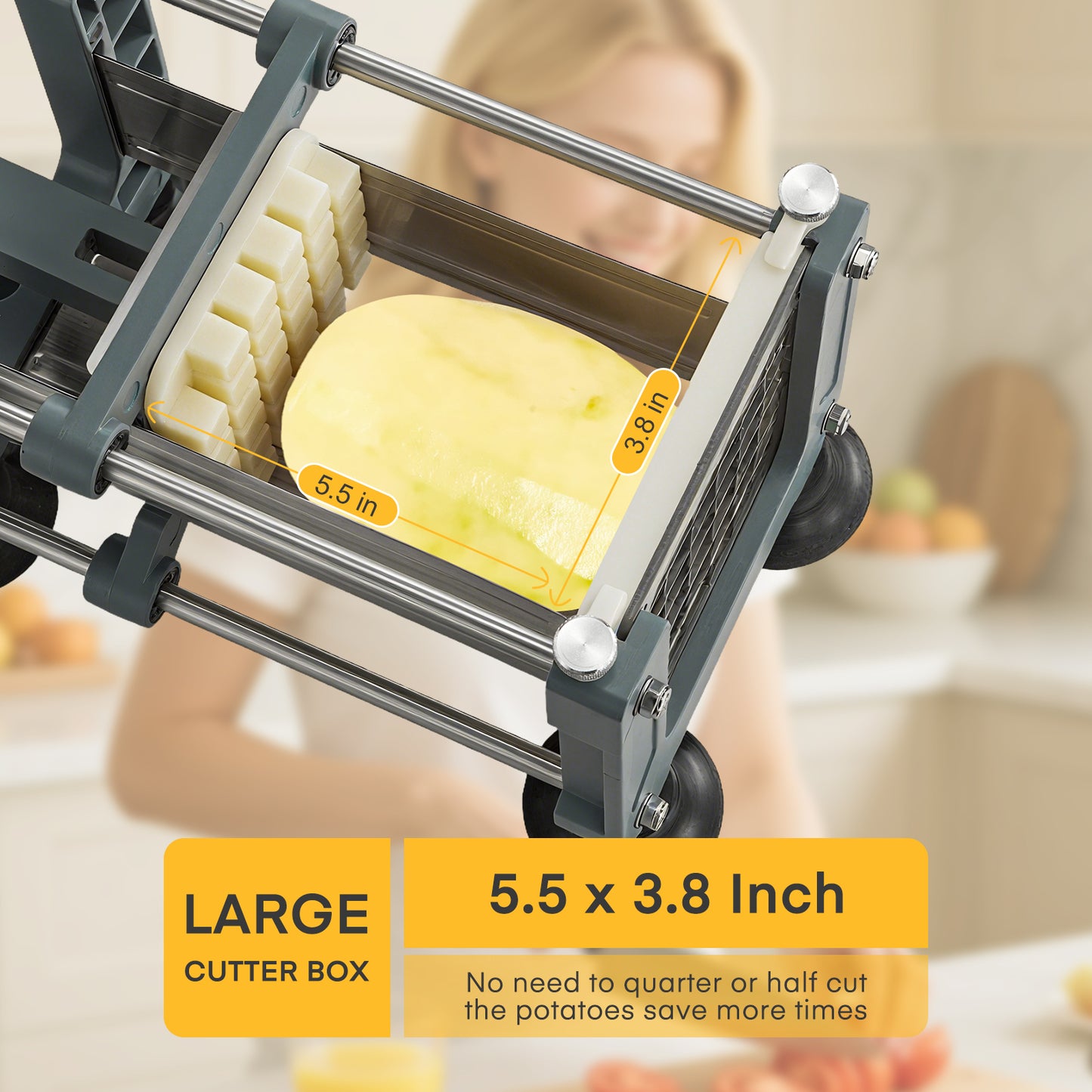 FOHERE Pommes-Frites-Schneider für Kartoffeln, Edelstahl-Kartoffelschneider mit 1/2 Zoll, 3/8 Zoll und 1/4 Zoll Klingen, perfekt für Süßkartoffeln, Karotten, Yamswurzeln, Gurken