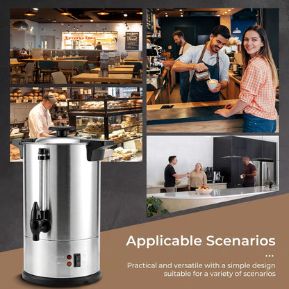 FOHERE 60-Cup Commercial Coffee Urn, 1500W, Stainless Steel Hot Water Dispenser with Adjustable Temp & Water Gauge