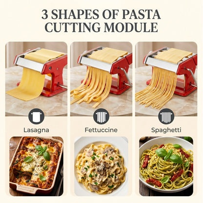 FOHERE Pasta Maker with 7 Adjustable Thickness Settings - 3 in 1 Noodle Maker with Rollers & 2 Width Cutters for Fresh Spaghetti, Fettuccini, Lasagna, Dumplings & More