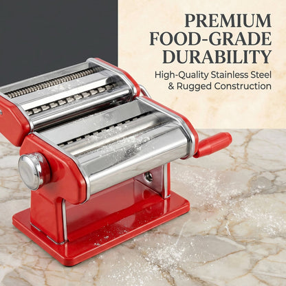 FOHERE Pasta Maker with 7 Adjustable Thickness Settings - 3 in 1 Noodle Maker with Rollers & 2 Width Cutters for Fresh Spaghetti, Fettuccini, Lasagna, Dumplings & More