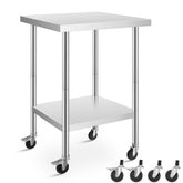 Stainless Steel Table FOHERE, Metal Table 24 x 24 Inches W/4 Caster Wheels, Two with Brakes, NSF Kitchen Prep Table for Restaurant, Home, Outdoor, Garden, Warehouse and Hotel