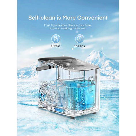 FOHERE Ice Maker Countertop with Handle, 2 Ice Sizes, 9 Bullet Ice in 6 Mins, 28lbs in 24h, Self-clean
