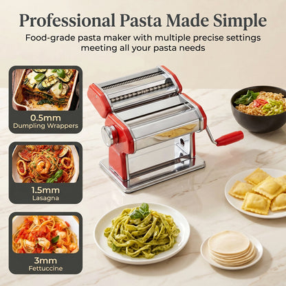 FOHERE Pasta Maker with 7 Adjustable Thickness Settings - 3 in 1 Noodle Maker with Rollers & 2 Width Cutters for Fresh Spaghetti, Fettuccini, Lasagna, Dumplings & More