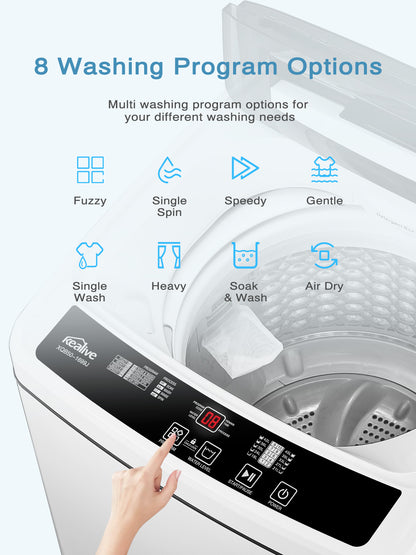 FOHERE Vollautomatische Waschmaschine, 1,5 Kubikfuß 5 kg Fassungsvermögen tragbare Maschine, 8 Programme 10 Wasserstände energiesparender Toplader für Wohnung und Wohnheim