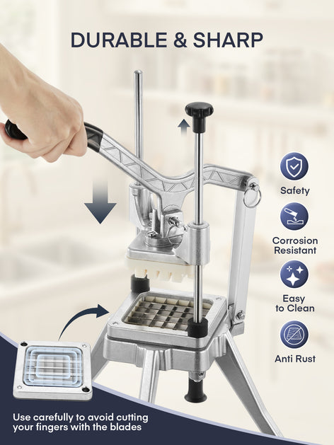 FOHERE Commercial Vegetable Fruit Chopper, W/6-Wedge Slicer&1/4″&3/8″&1/2" Blade Professional Food Dicer French Fry Cutter Onion Slicer Stainless Steel For Tomato Peppers Potato Mushroom