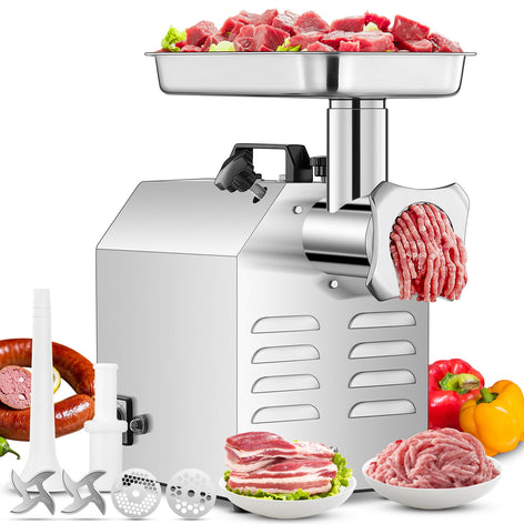 Commercial Meat Grinder with 2 Blades & 2 Plates, 3800W, 14 lbs/Min, Sausage Kit, for Restaurants