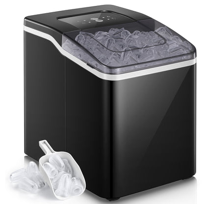 Eismaschine für die Arbeitsplatte, 9 Eiswürfel in 6 Min., 12,7 kg in 24 Std., LED-Anzeige mit Eisschaufel und Korb, tragbarer Eiswürfelbereiter für Party, Büro, Bar, Wohnmobil, FOHERE (29 x 22 x 30 cm)