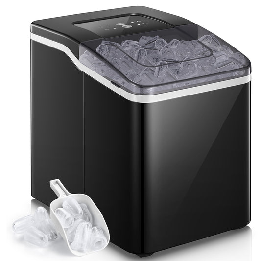 Eismaschine für die Arbeitsplatte, 9 Eiswürfel in 6 Min., 12,7 kg in 24 Std., LED-Anzeige mit Eisschaufel und Korb, tragbarer Eiswürfelbereiter für Party, Büro, Bar, Wohnmobil, FOHERE (29 x 22 x 30 cm)